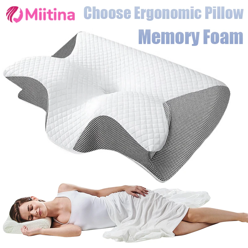 Cervical Neck Pillow with Memory Foam, Butterfly Shaped, Slow Rebound Design for Neck Protection and Sleep Care