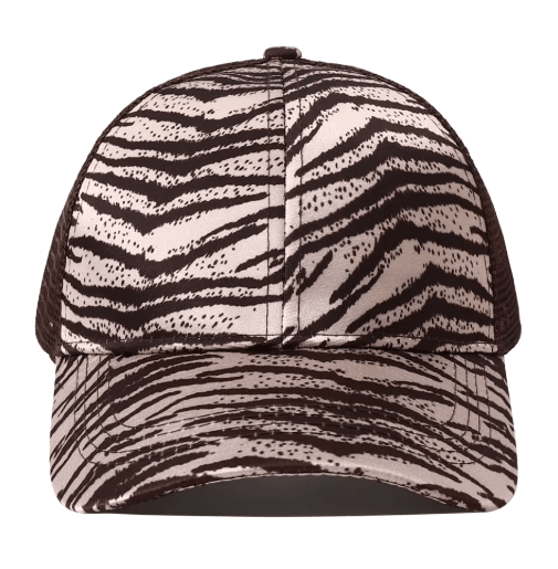 Leopard Print High Ponytail Trucker Hat Breathable Womens Mesh Snapback Cap