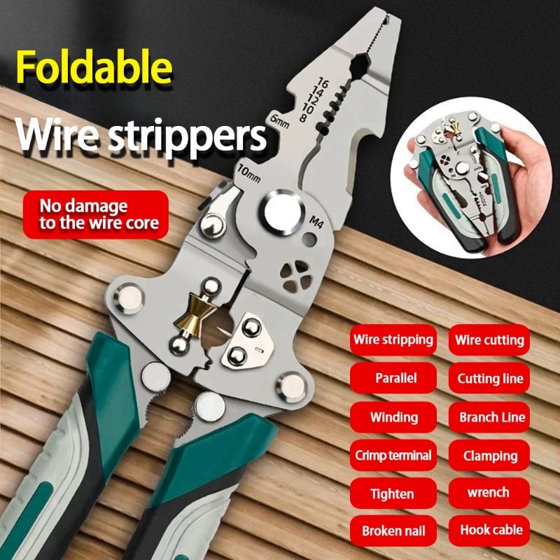 Electrician wire splitter, foldable wire stripper, pulley design multi-function, crimping pliers hand tool