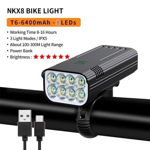 Rechargeable Bike Light Set 10000mAh 3600 Lumens LED Front and Rear Lights