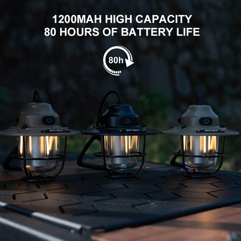 Portable Retro Camping Lantern Waterproof Dimmable Hanging Tent Light