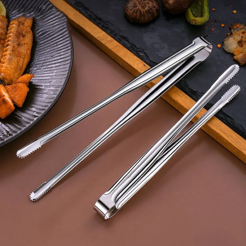 Stainless Steel Grill Tongs Food Clip BBQ Steak Bread Tong Cooking Utensil Non-Slip Kitchen Gadget