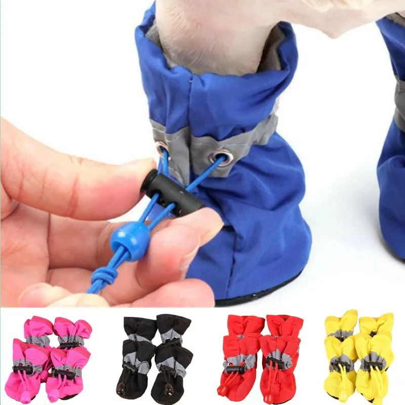 4 Piece Waterproof Dog Shoes Anti Slip Pet Boots for Small Dogs and Cats