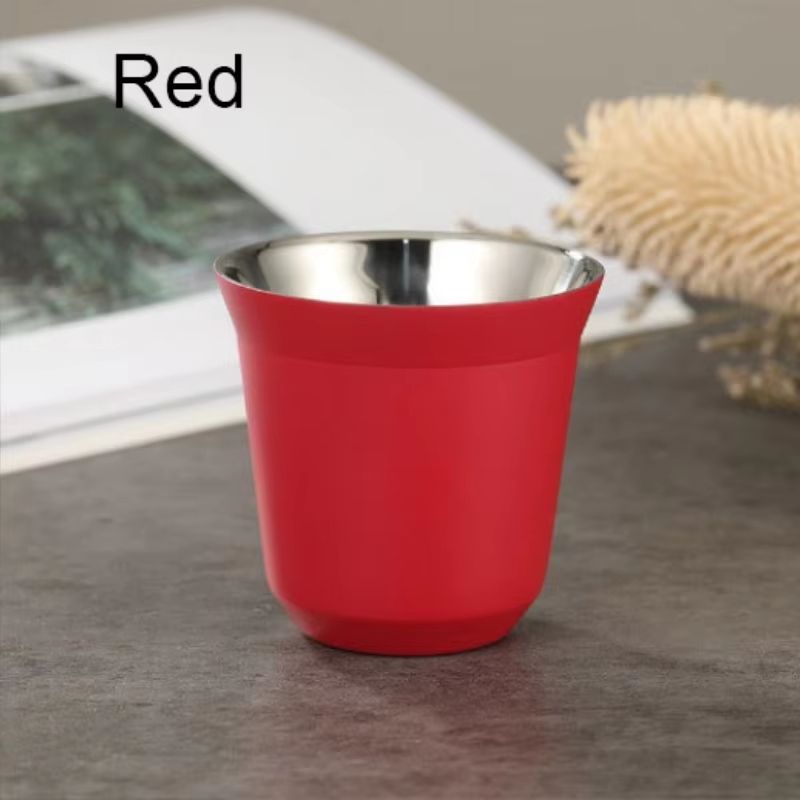 Stainless Steel Double-Layer Flat Bottom Coffee Water Cup 80ml (2.71 fl oz)