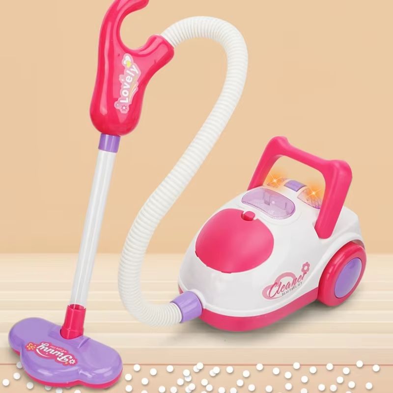 Kids' Electric Pretend Vacuum Cleaner Toy With Lights And Broom Set