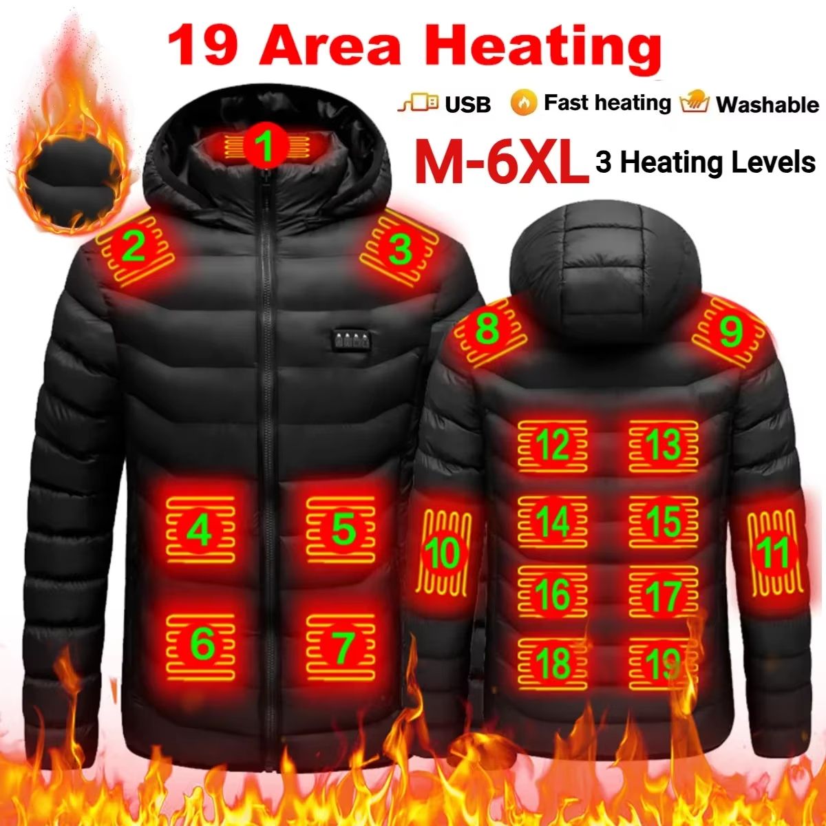 Unisex Rechargeable Electric Heating Jacket with 3 Heat Levels – Windproof Thermal Outerwear for Camping, Fishing, Skiin