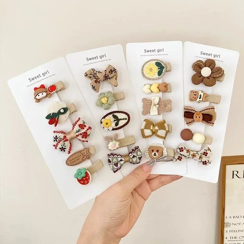Sweet Kids Plush Hair Clip Set – Kawaii Autumn/Winter Beige & Coffee Bowknot Headwear (5pcs)