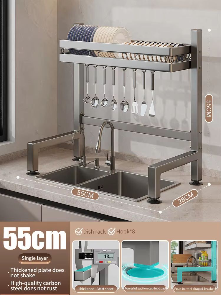 Stainless Steel Double-Layer Kitchen Sink Dish Draining Shelf
