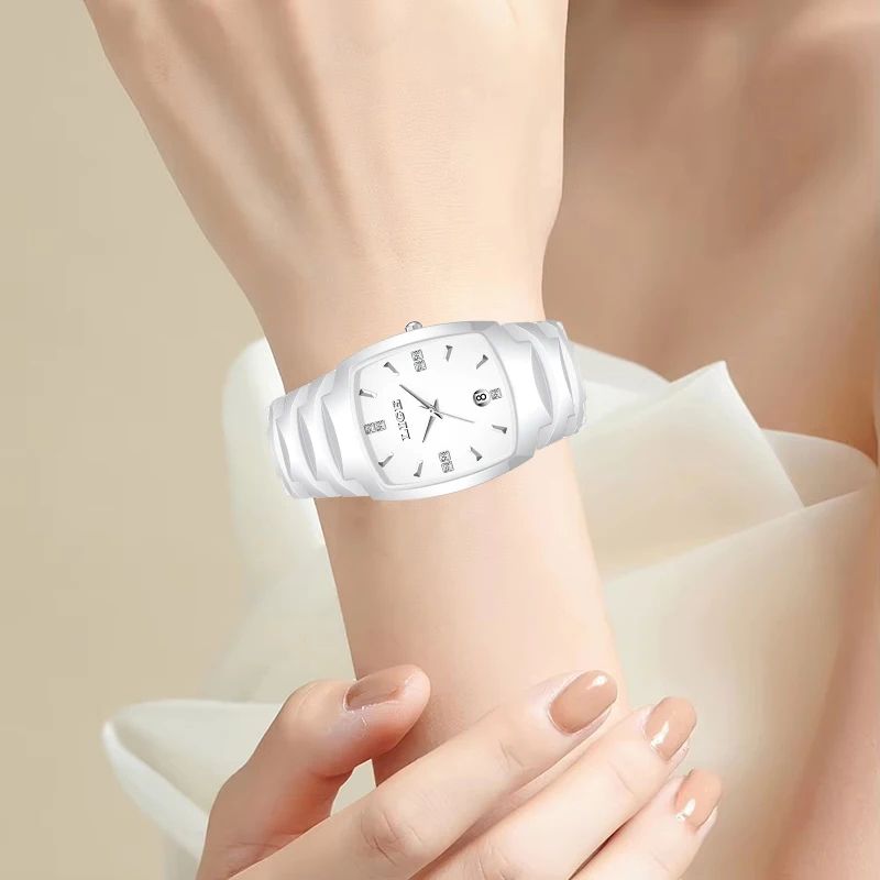 LIGE Elegant Square Women's Quartz Watch – Luxury Ceramic Stainless Calendar Ladies Wristwatch