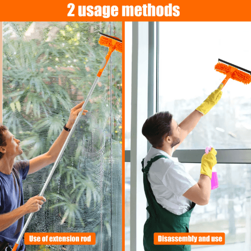 Extendable Window Cleaner Tool Set – 180° Rotatable Long Handle Window Mop & Squeegee