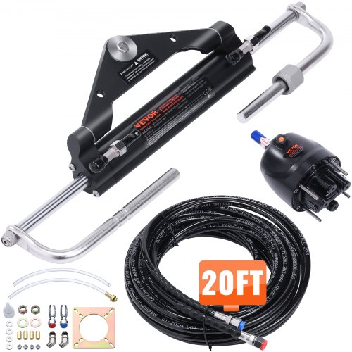 Hydraulic Outboard Steering Kit, Marine Boat Steering System with Pump, Cylinder, High-Pressure Hoses, for Single Engine