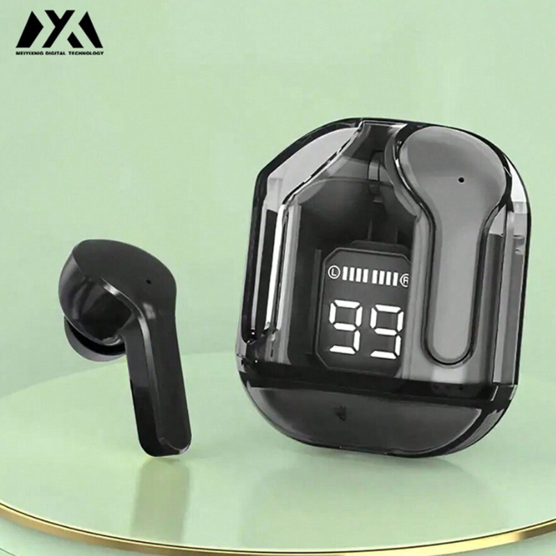 Air31 Wireless Headphones LED Power Display, Crystal Earphones with Mic, 200mAh Charging Case, Stereo Audio