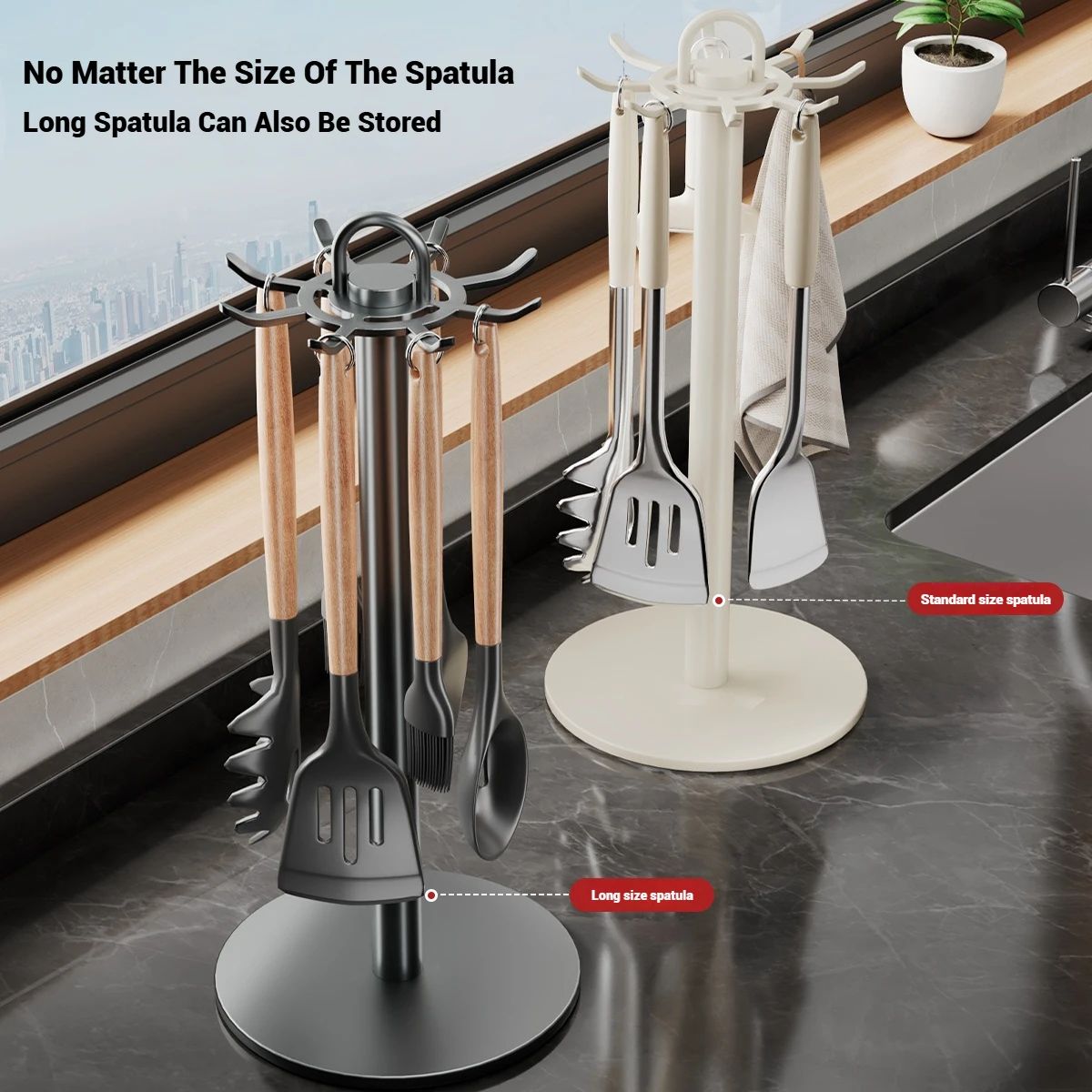 SpinHook 360° Rotating Utensil Holder with 8 Hooks Kitchen Organizer