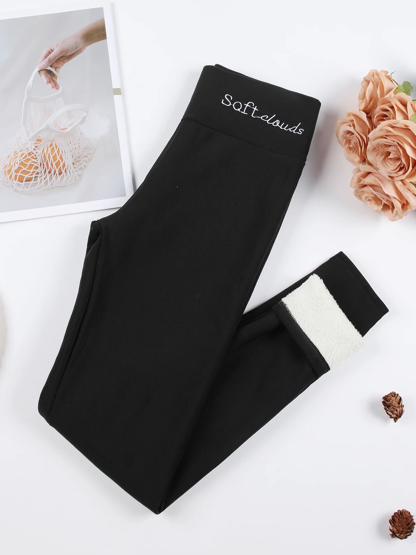 Winter Warm Leather Label Leggings Women High Waist Skinny Stretch Pants