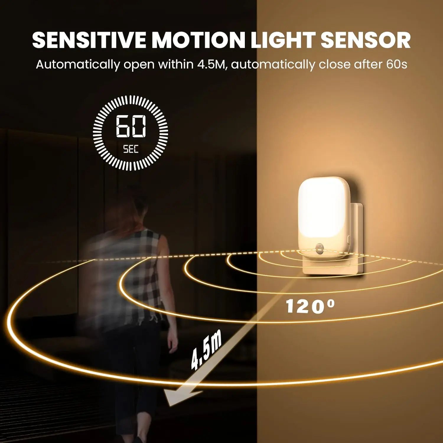 EU Plug Motion Sensor LED Night Light – Dusk to Dawn Dimmable Bedroom & Hallway Lamp