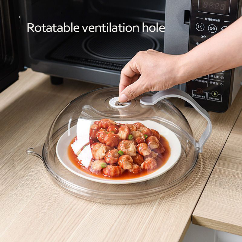 Microwave Splash Cover with Steam Vent, High-Temperature Resistant Guard Lid, Transparent Food Heating Cover with Handle