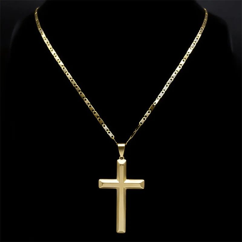 FaithShield Gold-Plated Stainless Steel Cross Necklace with Jesus Pendant – Hip Hop Style Jesus Cross Necklace for Men &