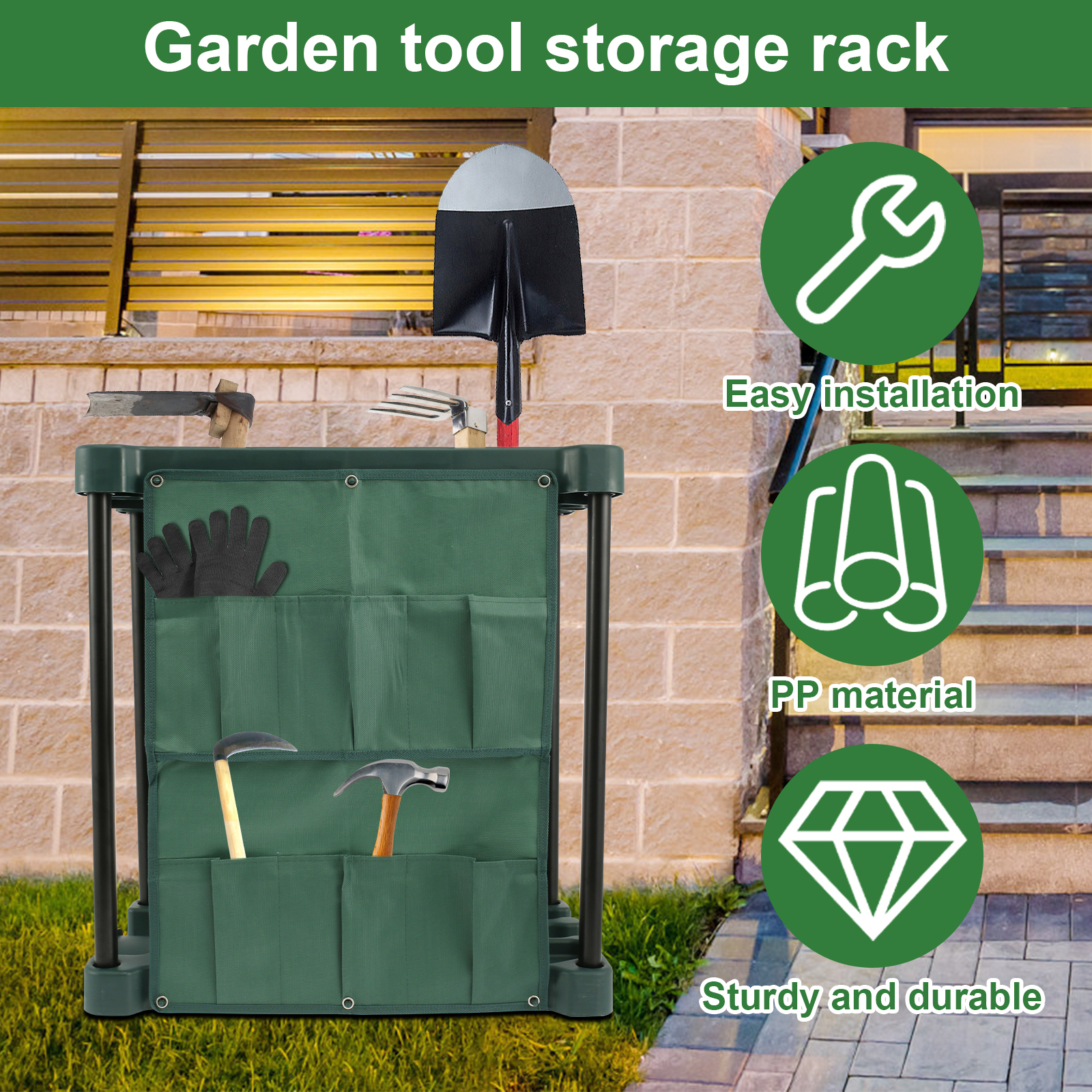 Tool Storage Rack, 33 Compartments, Large Garden Tool Organizer, Lightweight Construction, Farm Tool