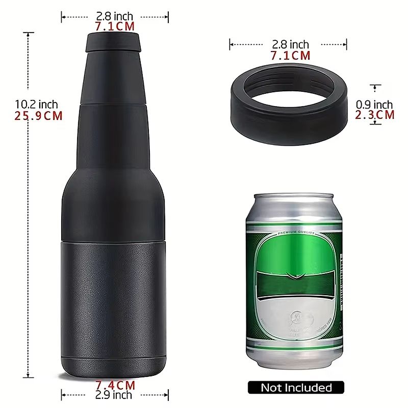 12oz Stainless Steel Beer Cooler – Double Wall Vacuum Insulated Can Holder & Thermos Bottle with Opener