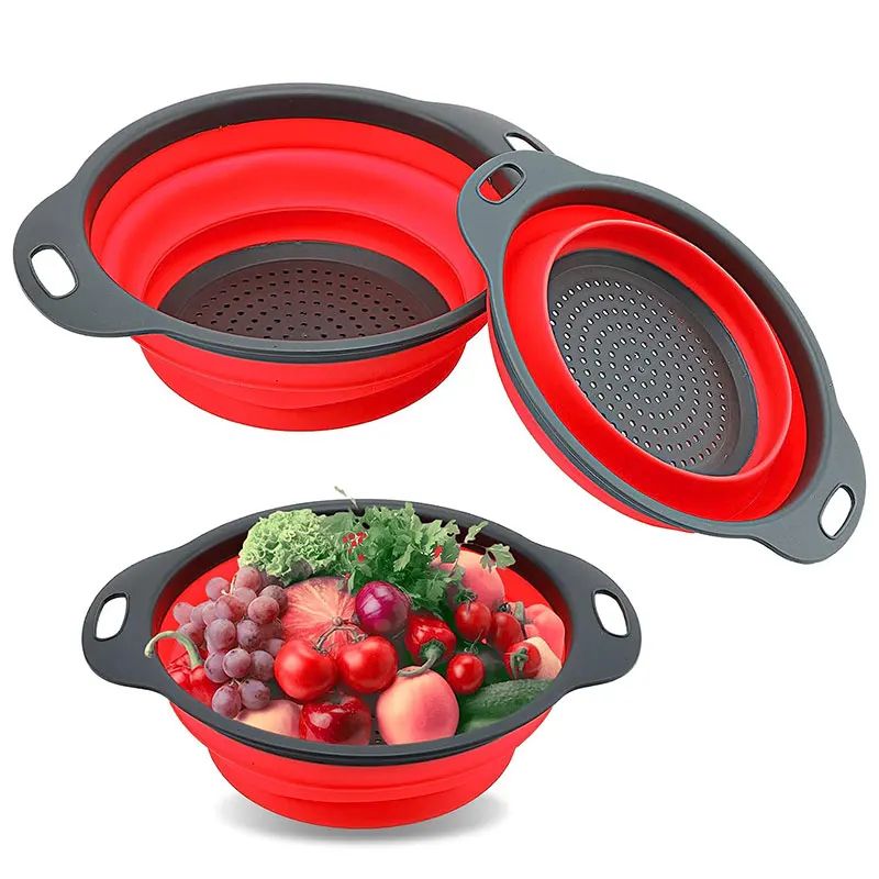 Collapsible Silicone Colander – Foldable Fruit & Vegetable Strainer for Compact Kitchens