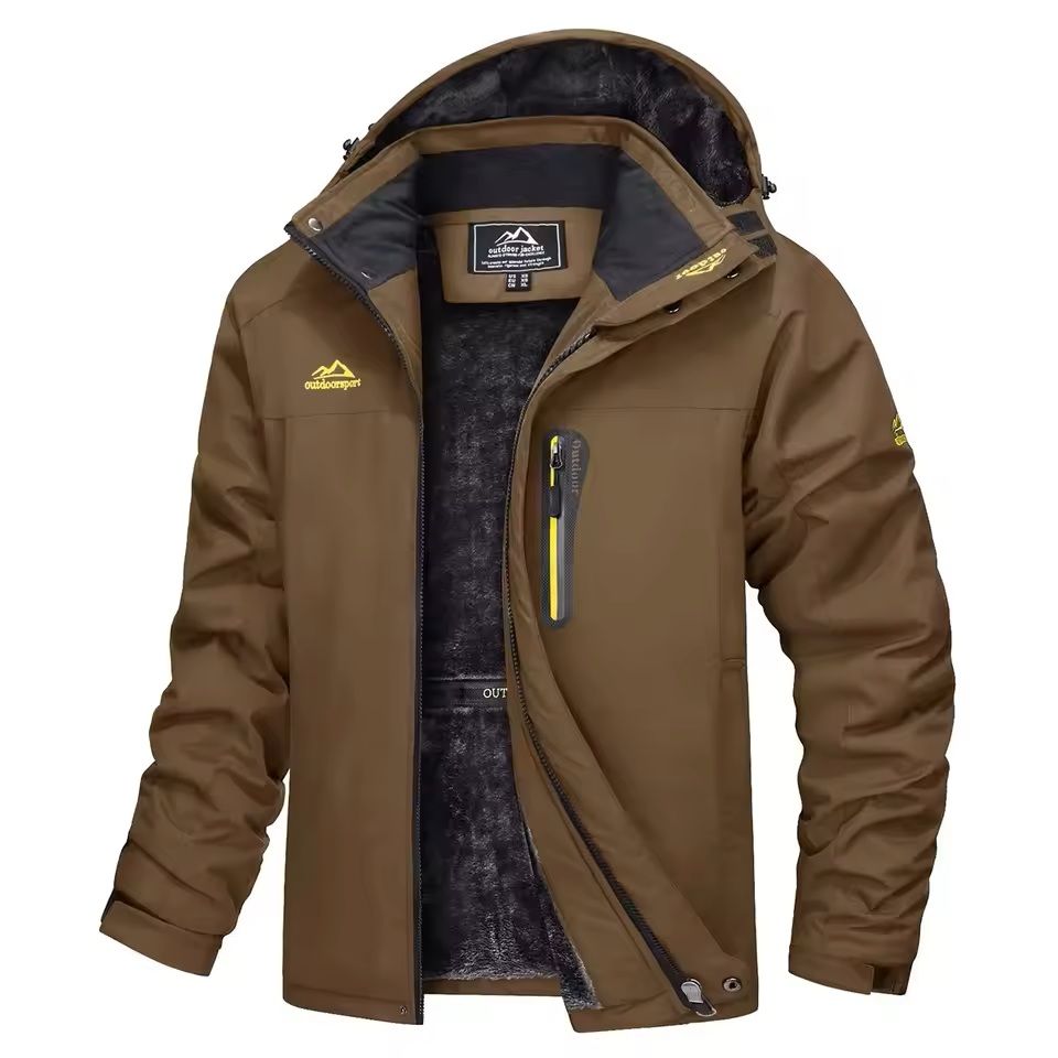 Mens Waterproof Ski Jacket with Fleece Lining and Removable Hood