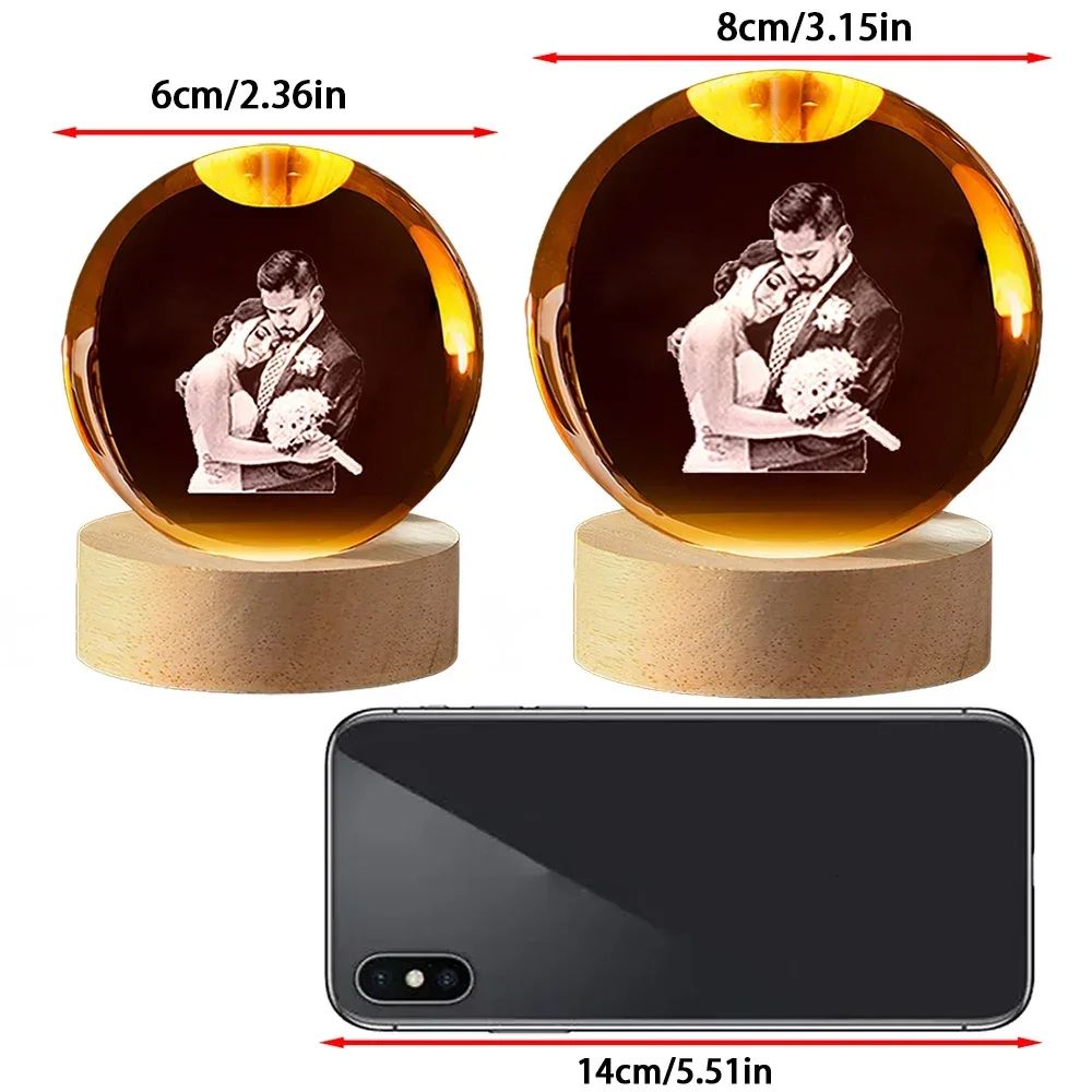Personalized 3D crystal ball night light with Custom Photo Engraving