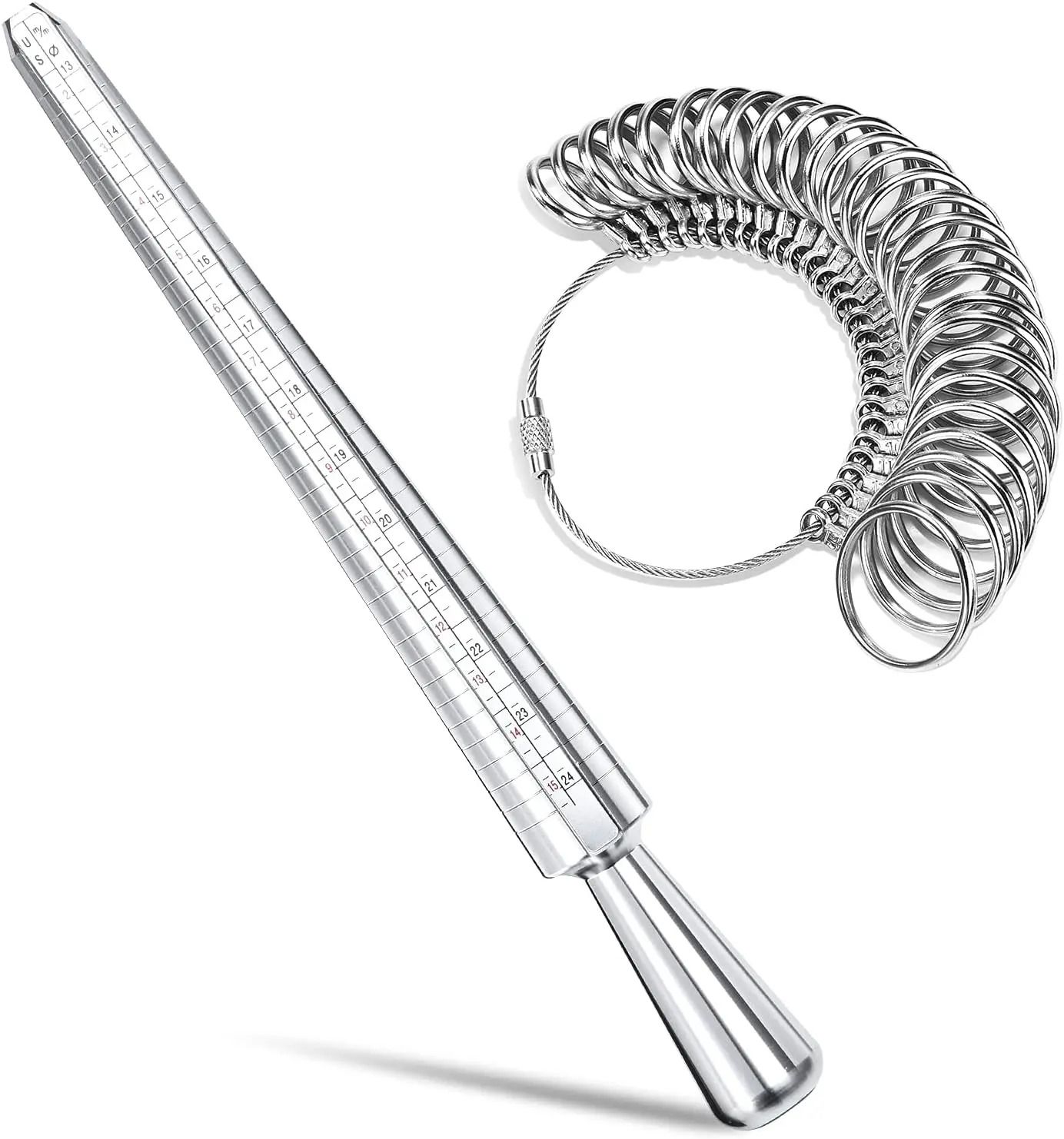 Aluminum Ring Measuring Kit with Mandrel and Finger Gauge