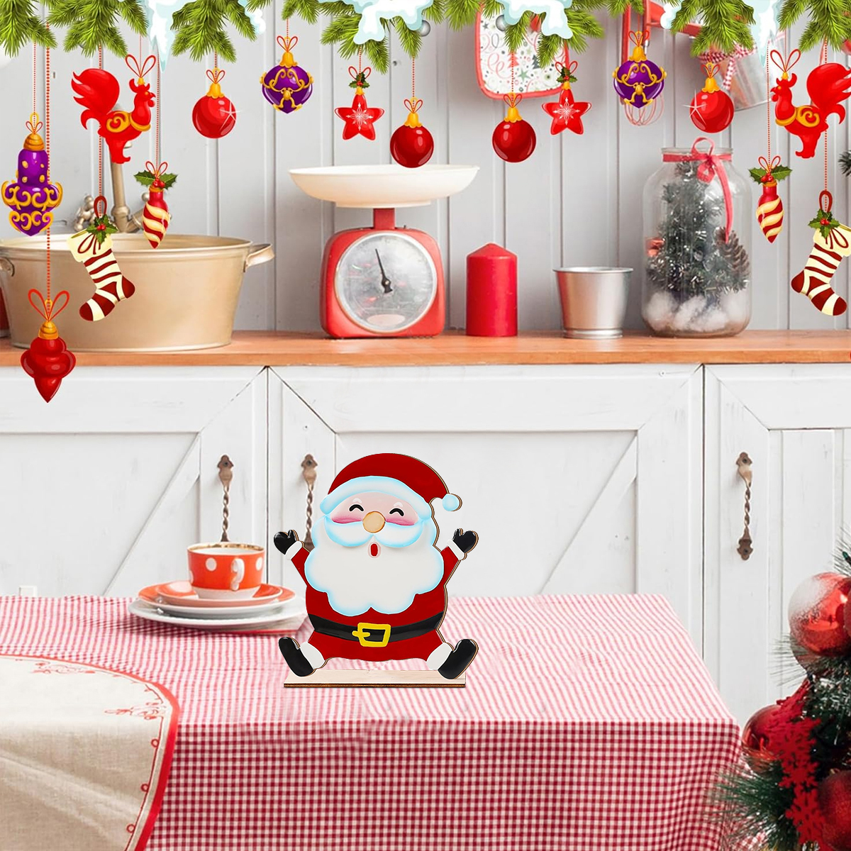 Festive Wooden Santa Claus, Christmas Decor, Ornament for Home, Office, Tree
