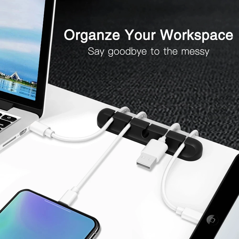 Silicone Cable Organizer Clips Self Adhesive USB Cable Winder, Mouse, Keyboard, Headset Cord Management