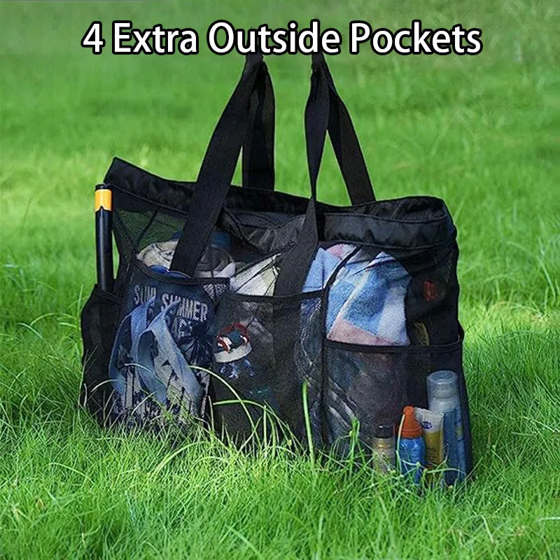 Extra Large Mesh Beach Bag with Pockets Lightweight Foldable Swim and Travel Tote