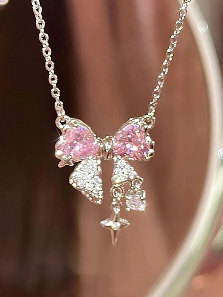 Sweet Pink Bow Pendant Necklace