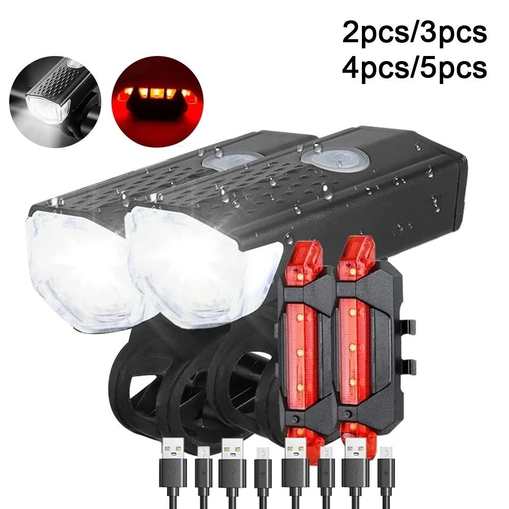 USB Rechargeable Bicycle Front and Rear Light Set for Night Riding Safety
