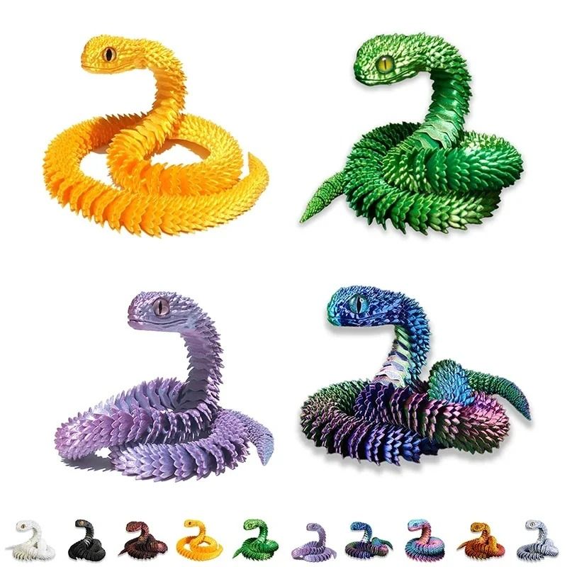 3D Printed Articulated Snake Figure Bush Viper Dragon Toy