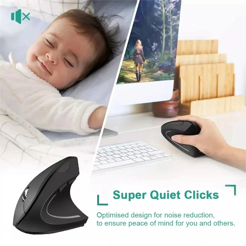 Vertical Ergonomic Wireless Mouse, Optical Mice for Laptop PC, Computer Desktop
