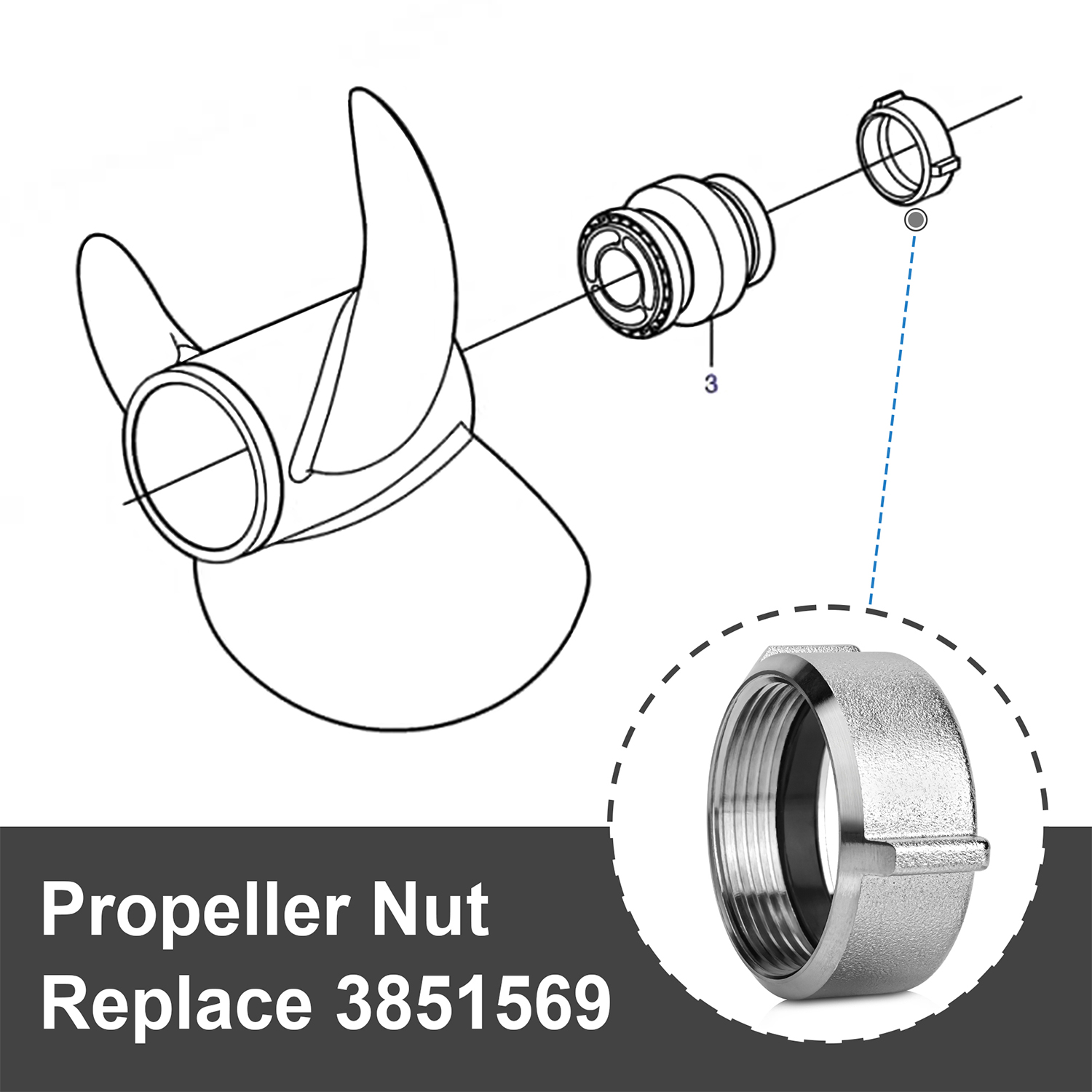 Replacement Propeller Nut Compatible with DPS & DPS-A Drives Volvo Penta