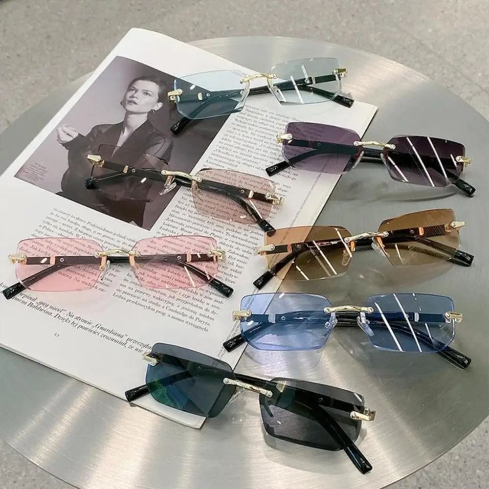 Y2K Rimless Rectangle UV400 Sunglasses – Lightweight Frameless Retro Shades for Women & Men