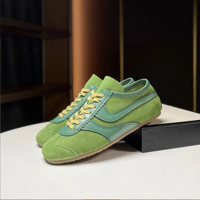 Womens Retro German Training Sneakers Genuine Leather Flat Lace-Up Shoes