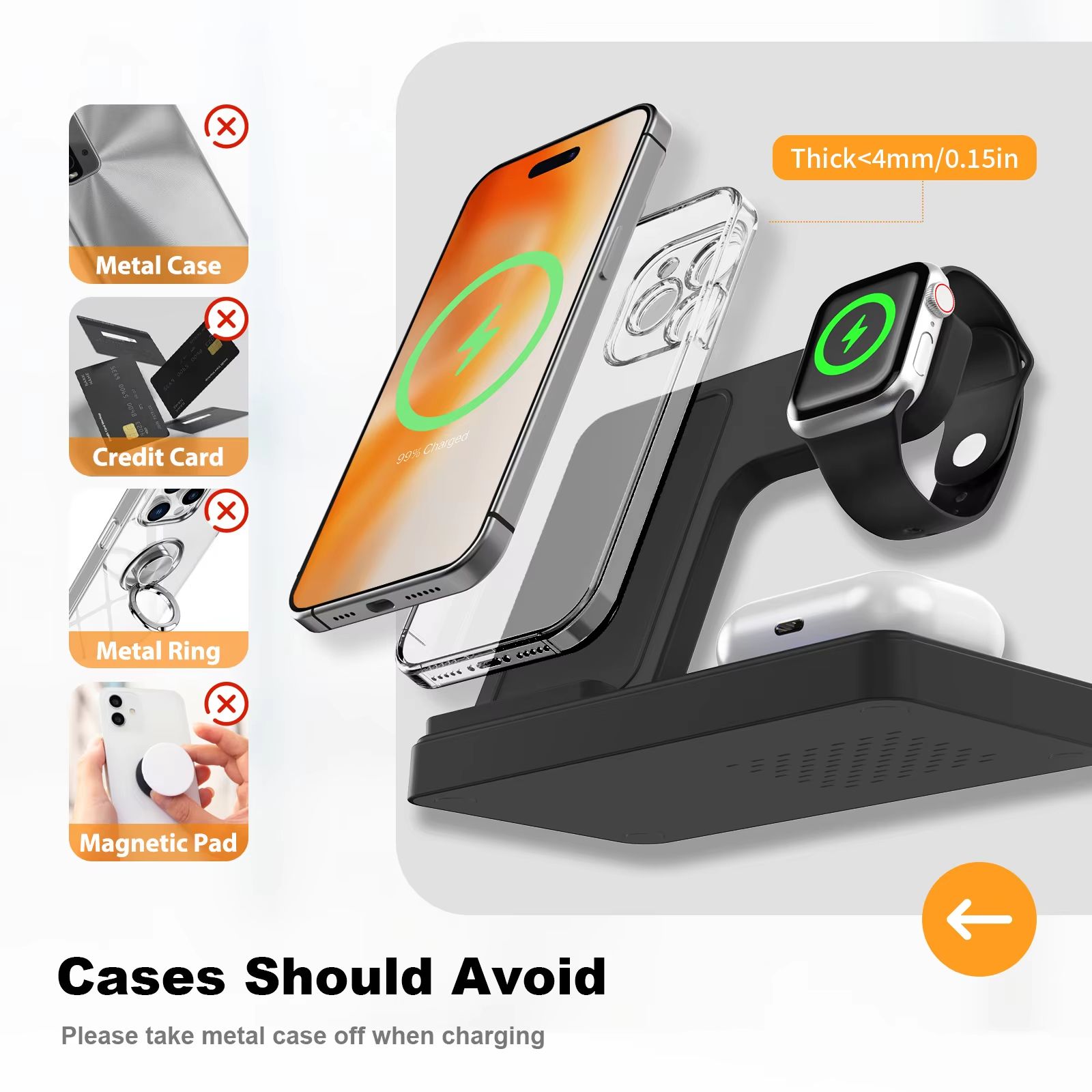 Foldable Magnetic Wireless Charger with 18W QC3.0 Adapter Fast Charging for iPhone and Samsung plus iWatch