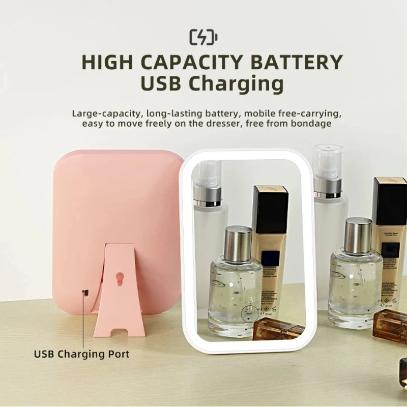 LED Touch Screen Makeup Mirror with Color Light Modes USB Rechargeable Folding Lighted Cosmetic Mirror