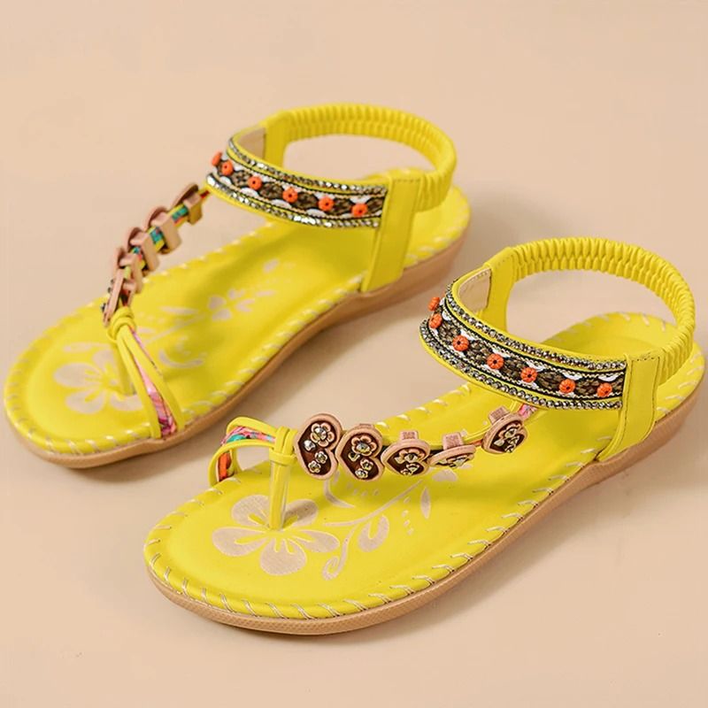 Women bohemia style low heel sandals breathable casual beach summer shoes