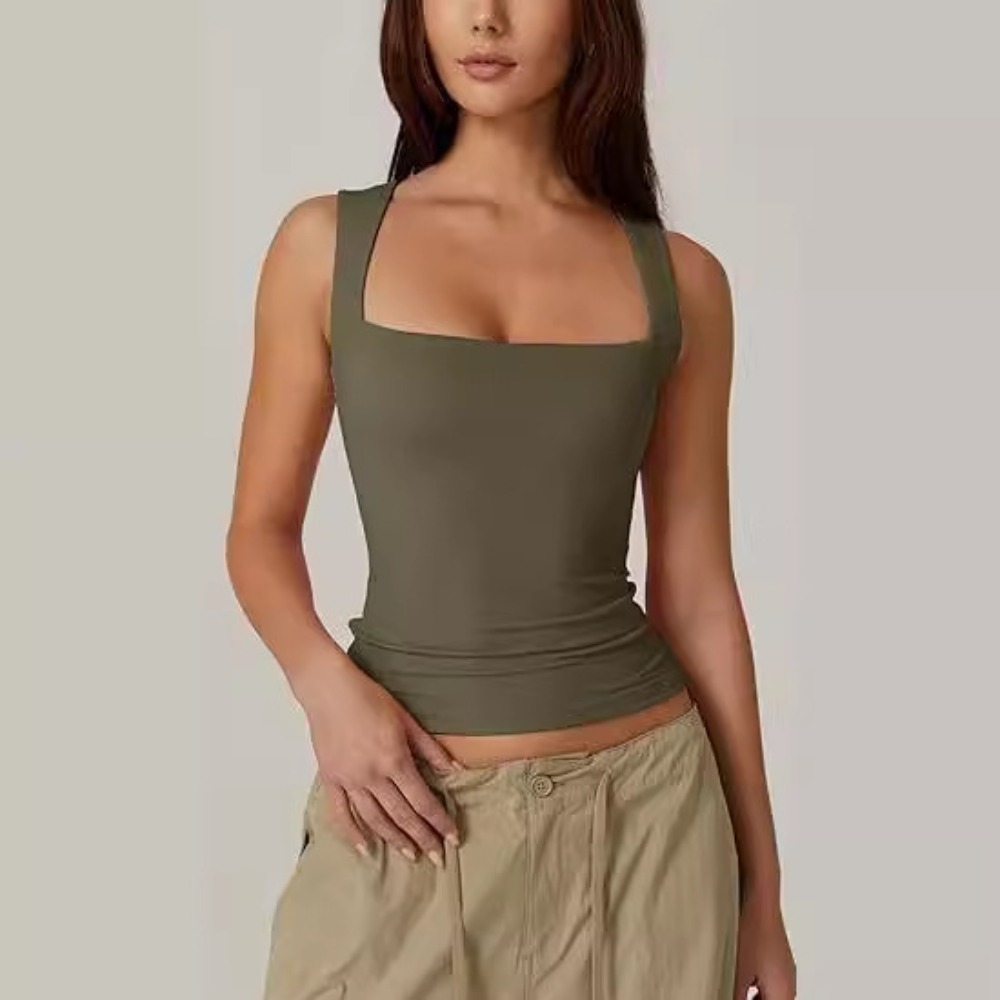 Women's Y2K Pink Goth Tank Top, 2025 Summer Sleeveless Crop Top, Square Neck Double Layer Tight Fit Tee