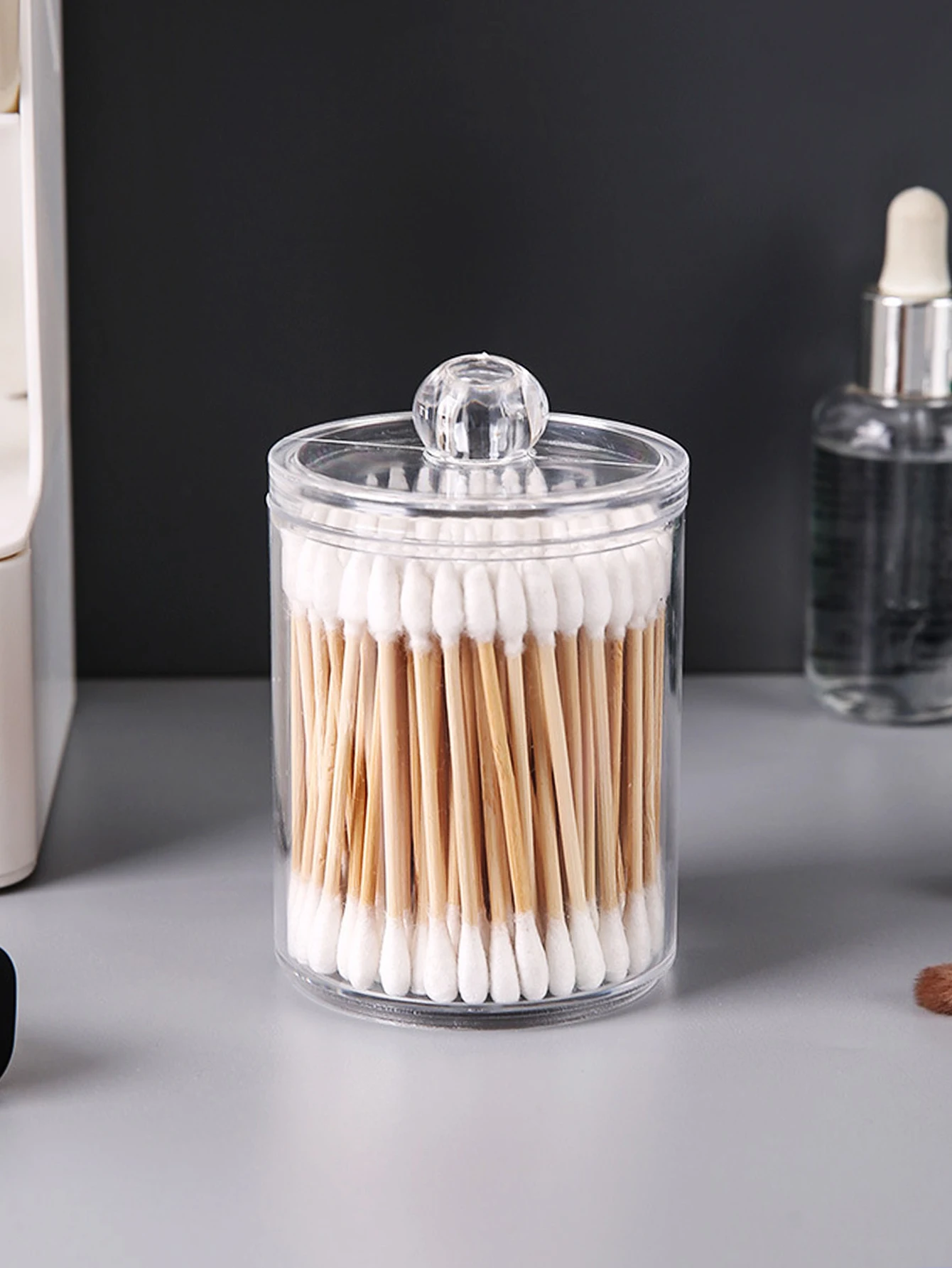 Transparent Plastic Cotton Swab Box Circular Design with Dust Cover Makeup Organizer Storage for Jewelry and Toothpicks