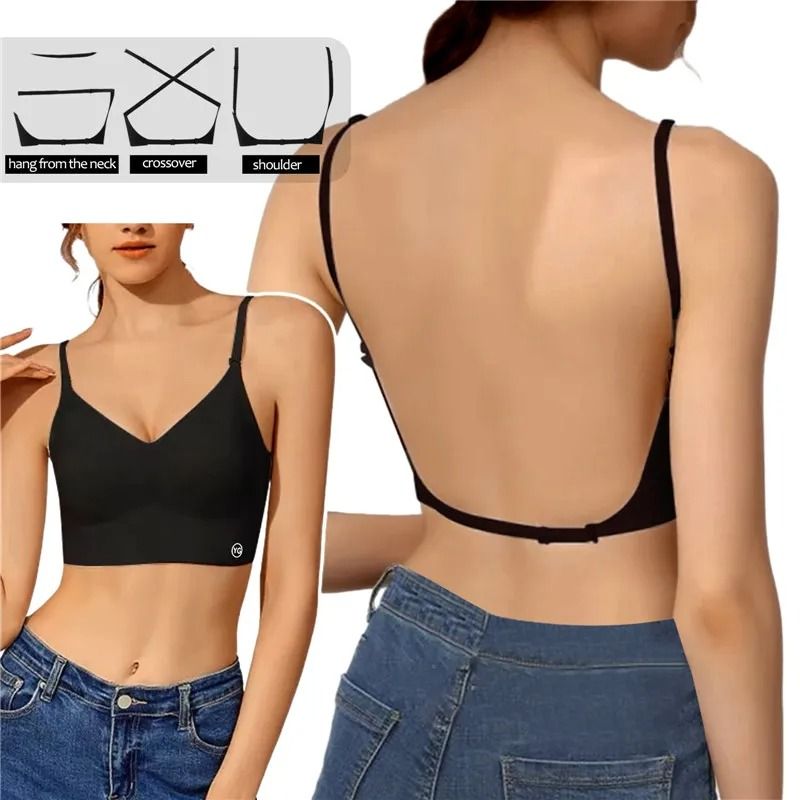 2024 Invisible Backless Push Up Bra | Low Cut Plunge Open Back Lingerie