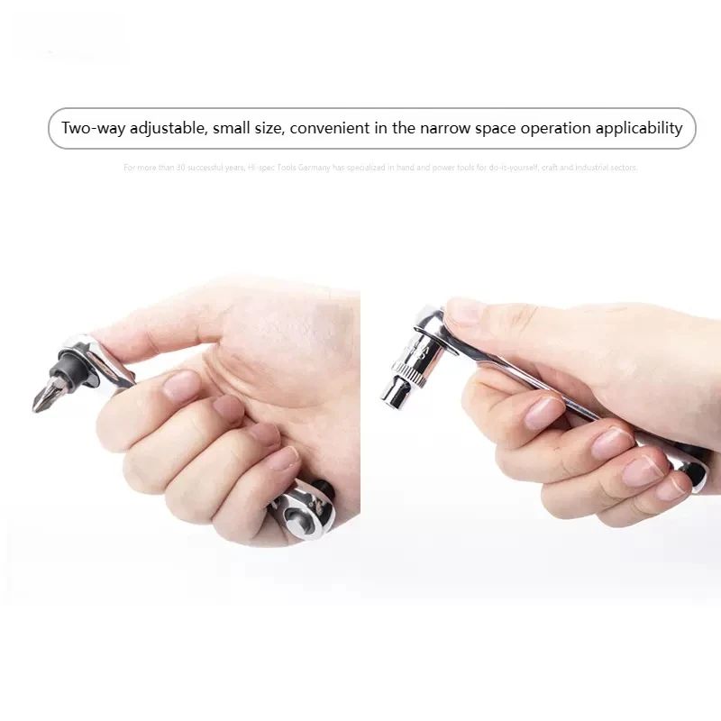 2-in-1 Compact Ratchet Wrench with Socket & Screwdriver Bits