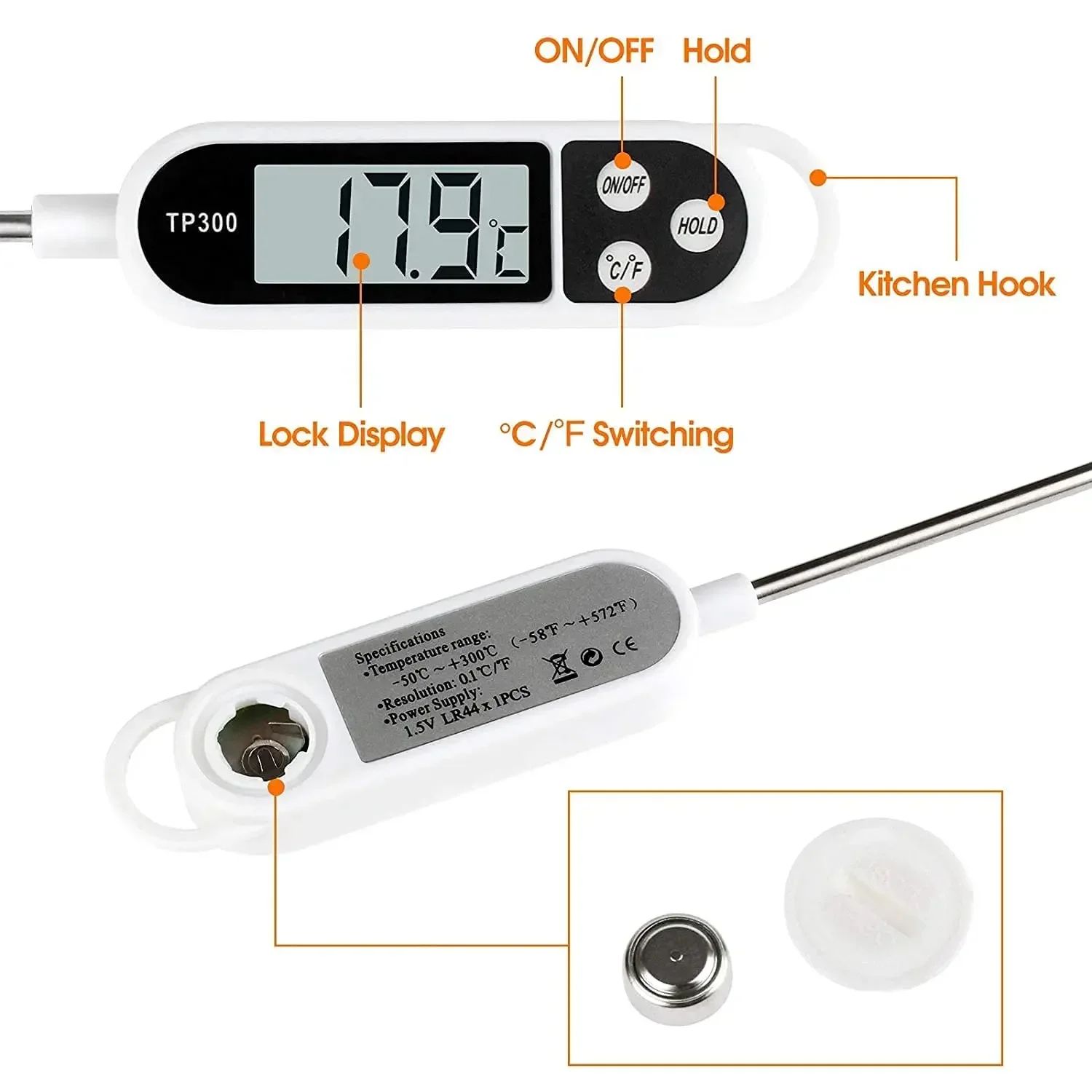 Digital Kitchen Thermometer LCD Food Temperature Probe for Meat Cooking Baking