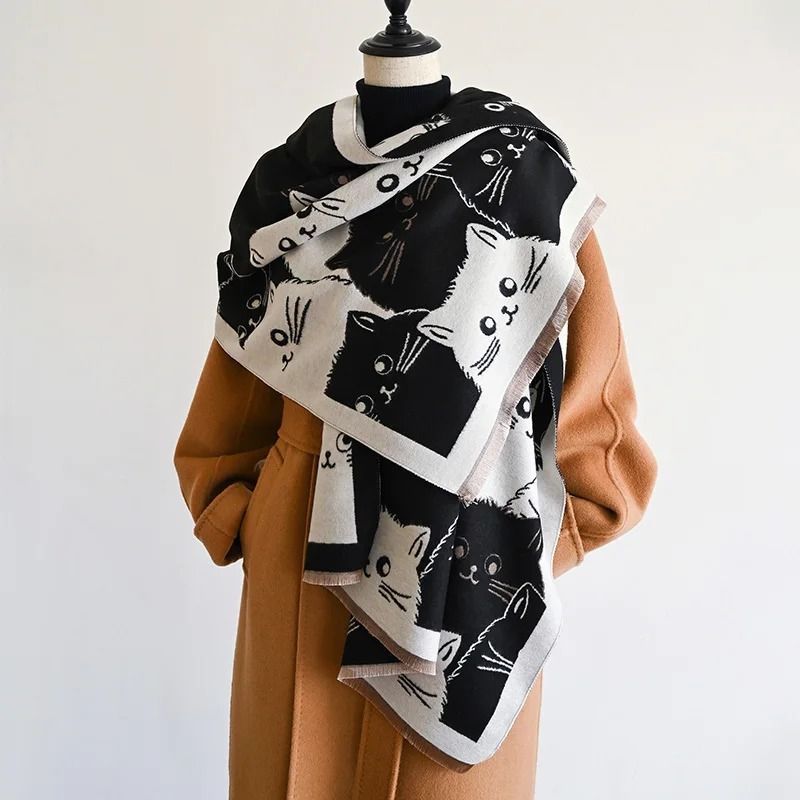 2024 Fashion Cute Cat Jacquard Pashmina | Premium Cashmere Winter Warmth Shawl & Coldproof Blanket System