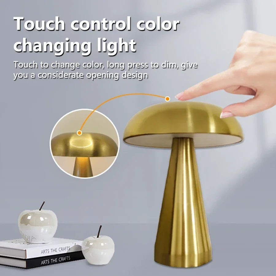 Rechargeable Mushroom Night Light, Dimmable Table Lamp, Warm White Reading Light for Bedroom, Nursery, Desk, Hotel Decor