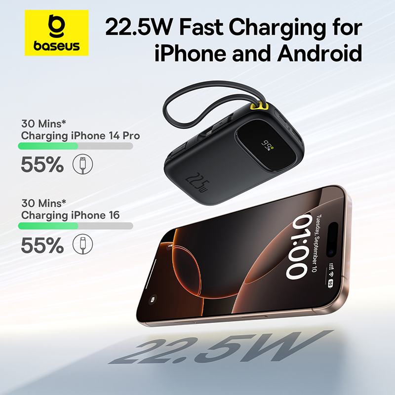 High Capacity Portable Power Bank with Built In Retractable Cable