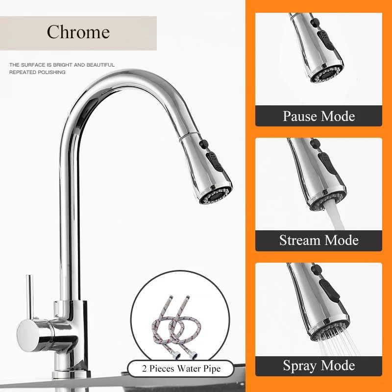 Pull Out kitchen faucet Silver Single Handle Swivel Sprayer Sink Water Mixer Tap