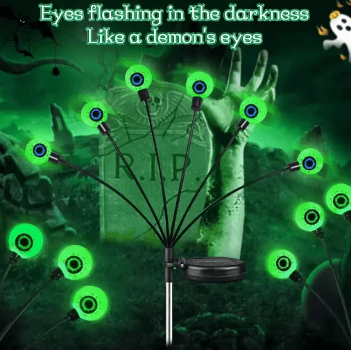Solar Eyeball Firefly Garden Lights – 6-Head Halloween Solar Stake Lights